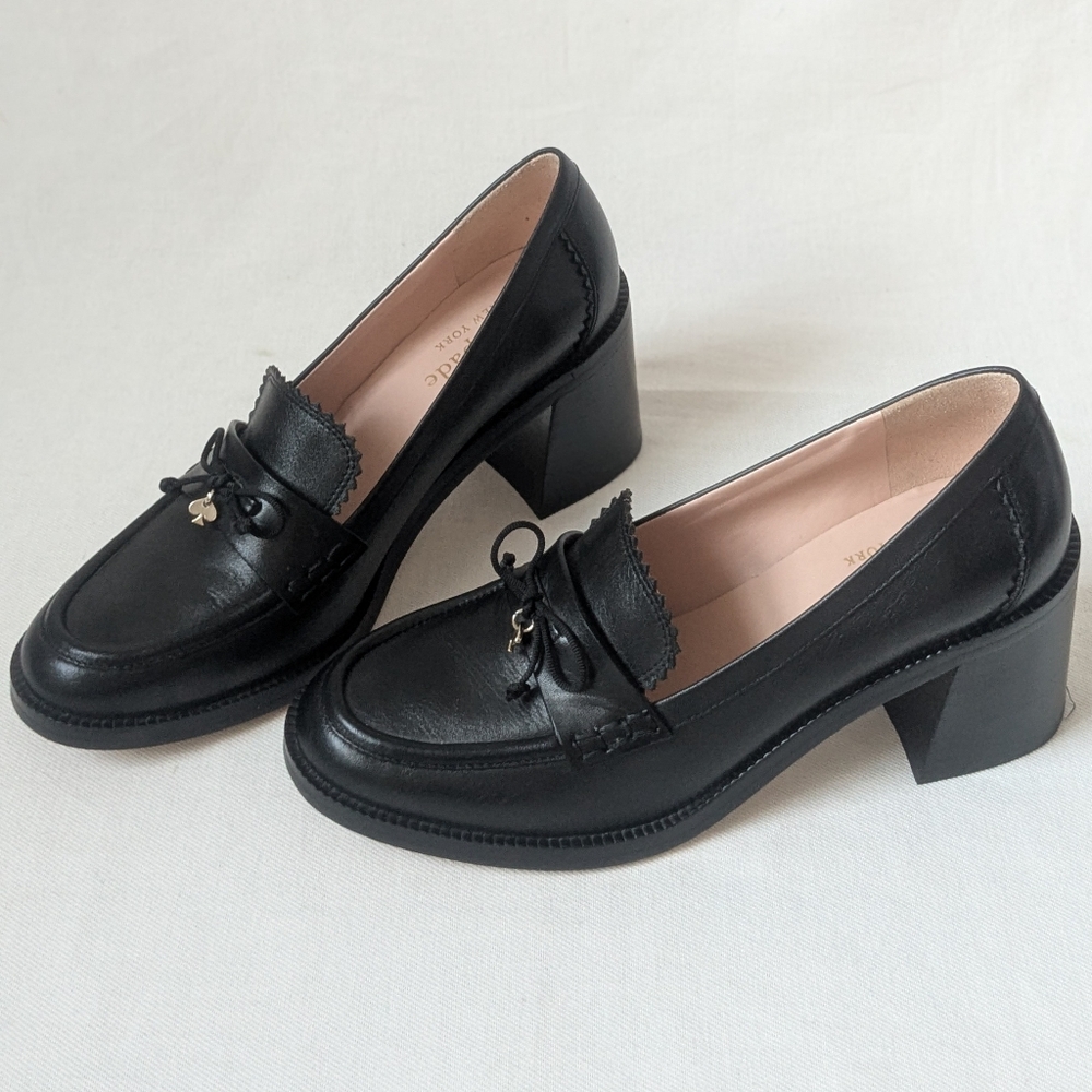 Kate Spade Hattie Black Leather Block Heel Loafer Pumps Sz 6B Like New - Picture 3 of 11